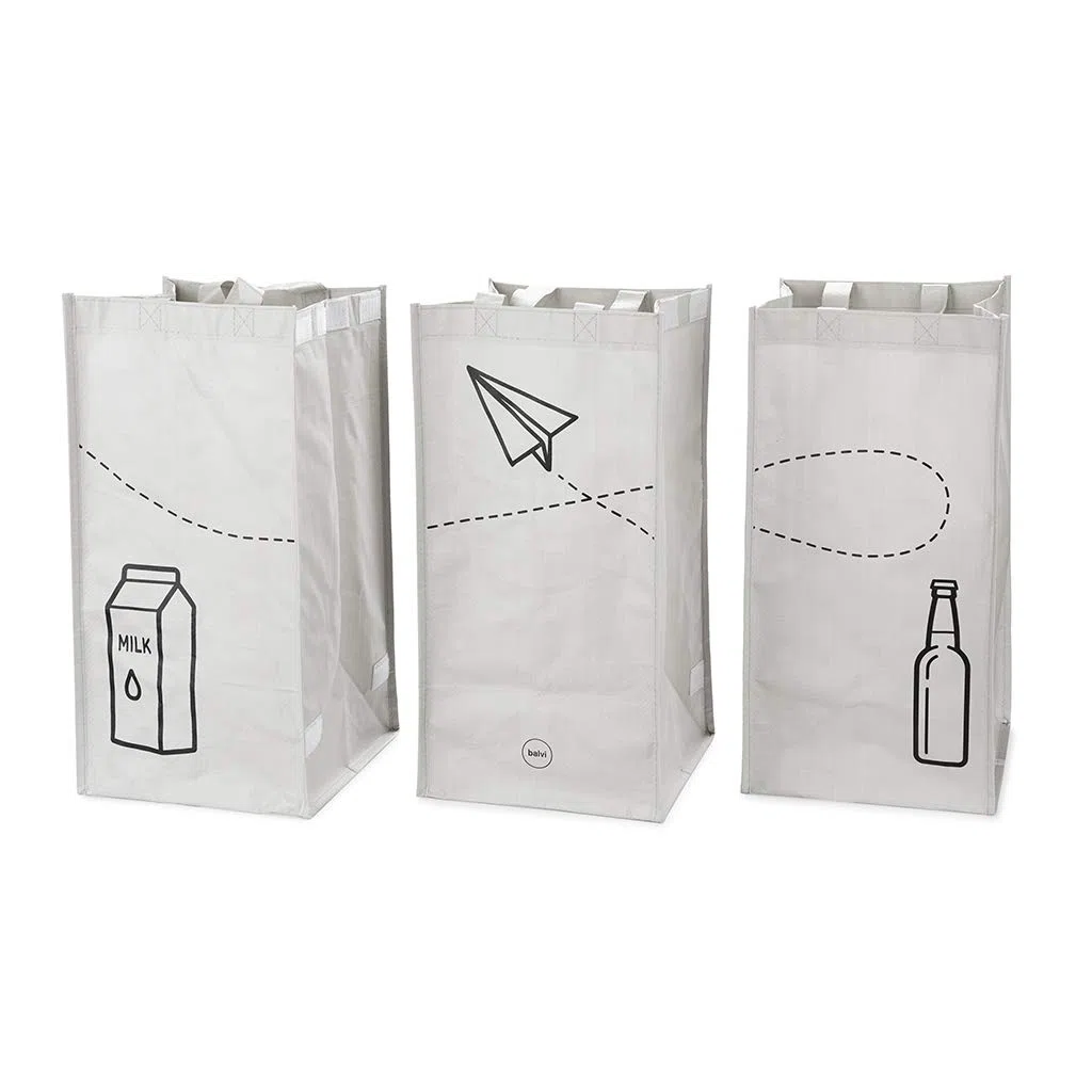 Balvi Set Borse Riciclaggio Tidy Trash Colore Grigio Realizzato in plastica Riciclata Set di 3 unità