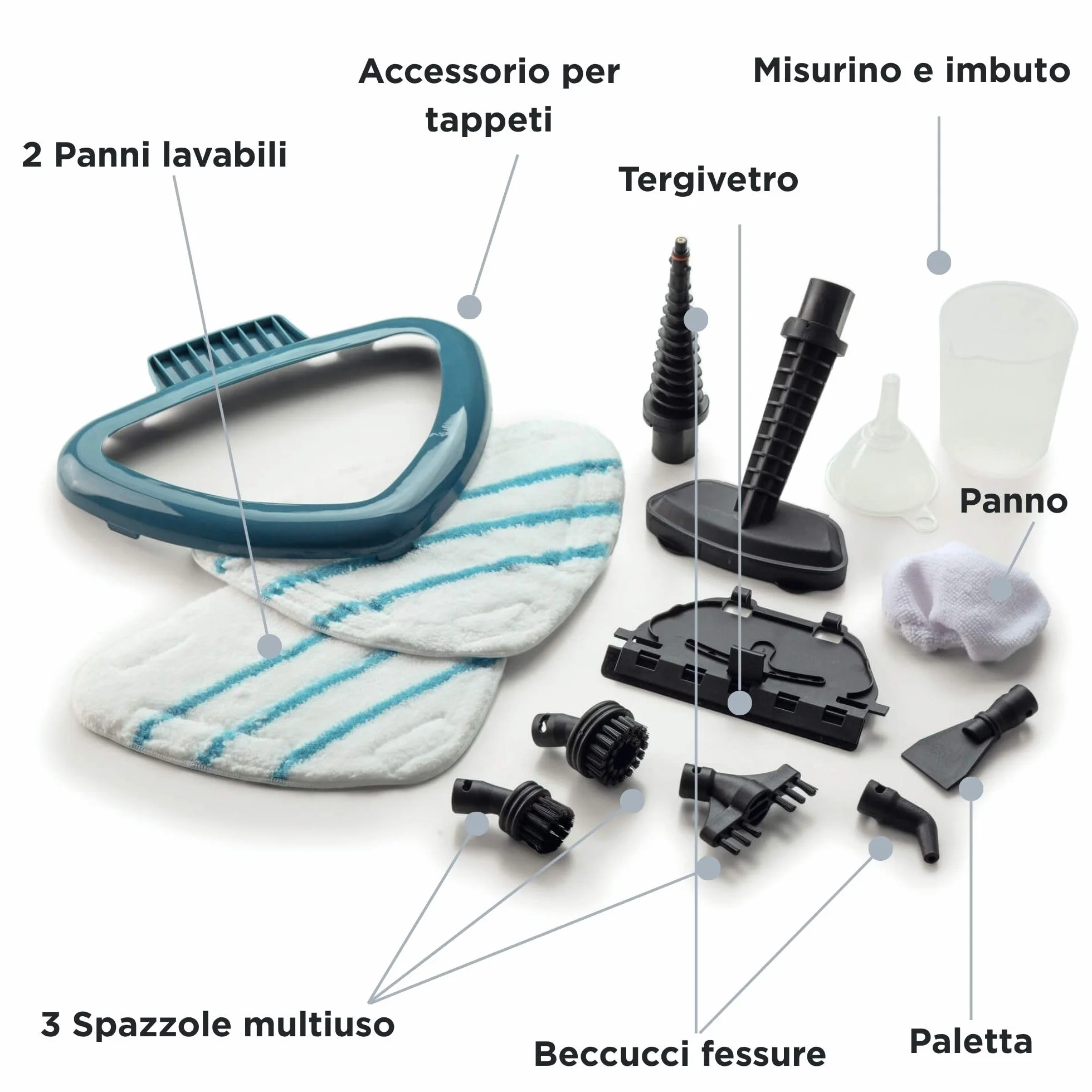 Ariete 4164 Steam mop 10 in 1, Scopa lavapavimenti a vapore, Uccide 99,9% di germi e batteri, Kit accessori, Autonomia illimitata, 1500 Watt, Blu