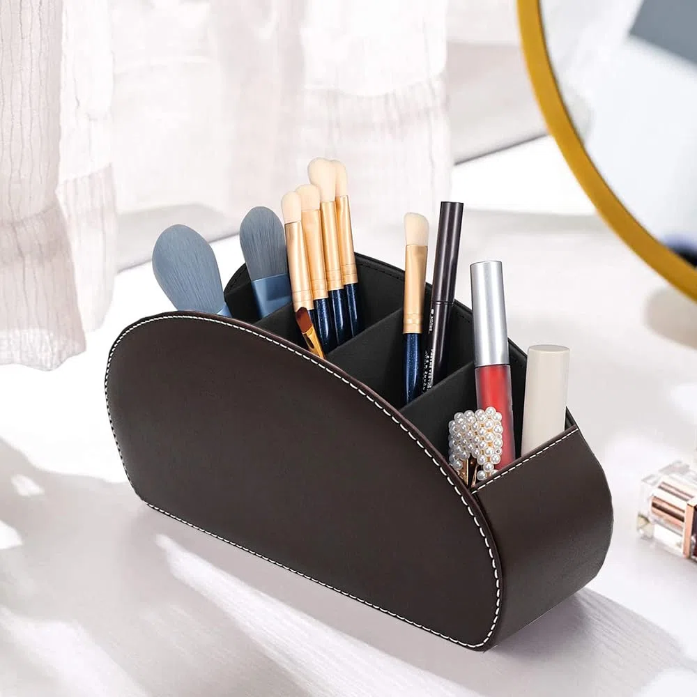 porta-telecomando con 5 tasche, organizer in pelle per telecomando TV, DVD, 4K Stick e Bluray, anche come organizer da scrivania per penne, cosmetici (Marrone)