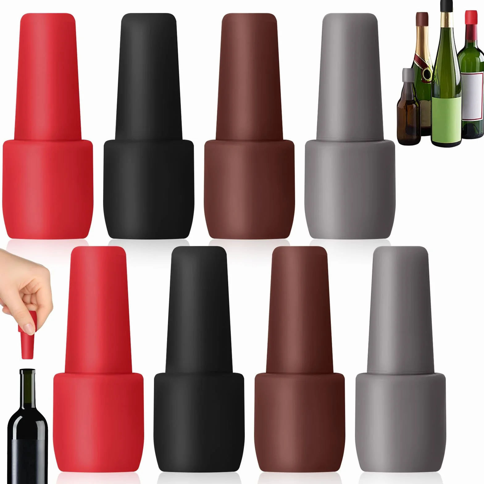 Sicure Tappi Colorati per Bottiglie, 8 Pcs Tappo per Vino in Silicone, Tappi per Bottiglia in Silicone Riutilizzabileper Diversi tipi di Bottiglie di Vetro per Conservare ​la Birra Champagne