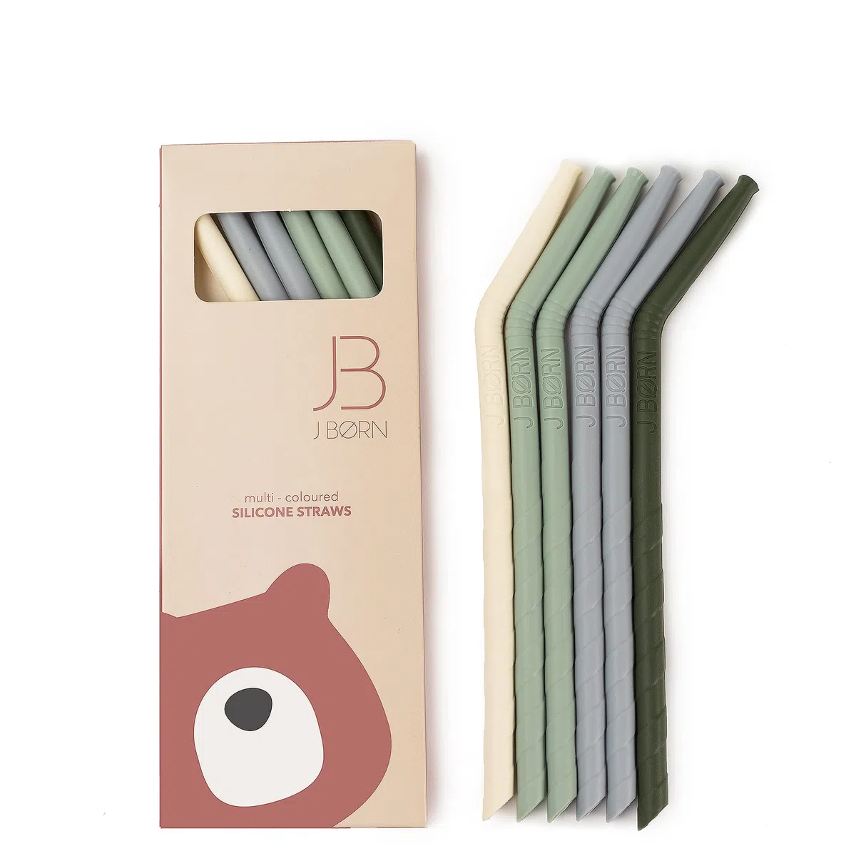 J.Børn 6 cannucce in silicone e spazzola per la pulizia, cannucce riutilizzabili in silicone, spirali piegate senza BPA, cannucce riutilizzabili con 100% silicone per uso alimentare, colore: verde