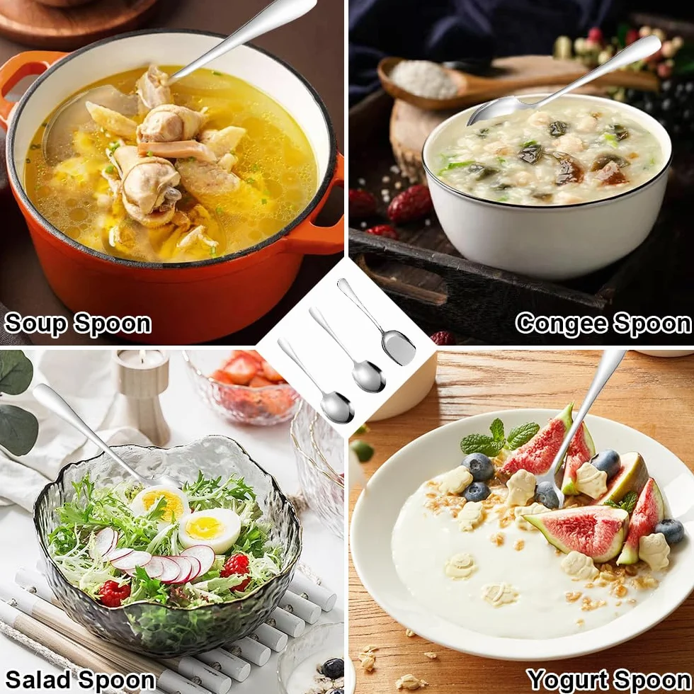 3 Pezzi Cucchiai da Portata Grandi in Acciaio Inox, Cucchiai da Buffet con Manico Lungo, Facile da Pulire, Cucchiaio da Portata, Grande Cucchiaio da Insalata per Cucina, Ristorante, Banchetto, Argento