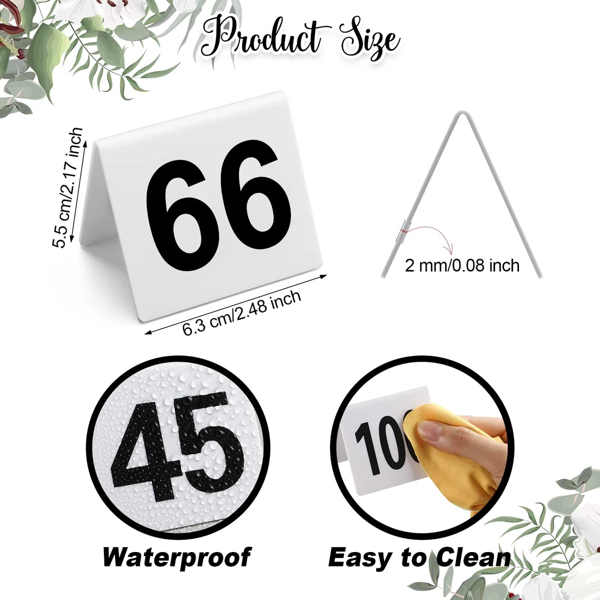 Tuanse 100 numeri da tavolo in acrilico da 1 a 100, double face, minimalisti, per ristoranti, matrimoni, feste, eventi, banchetti, ricevimenti di nozze, 6,3 x 5,1 x 4,1 cm (numero nero)
