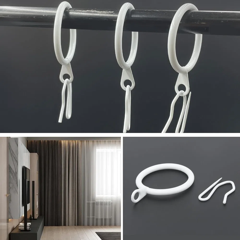 WYAN 20 Pezzi Anelli per Tende in Metallo e Ganci per Tende in Metallo,Tenda Anelli Appesi,Per tende,tende per porte e tende da doccia(Bianco)