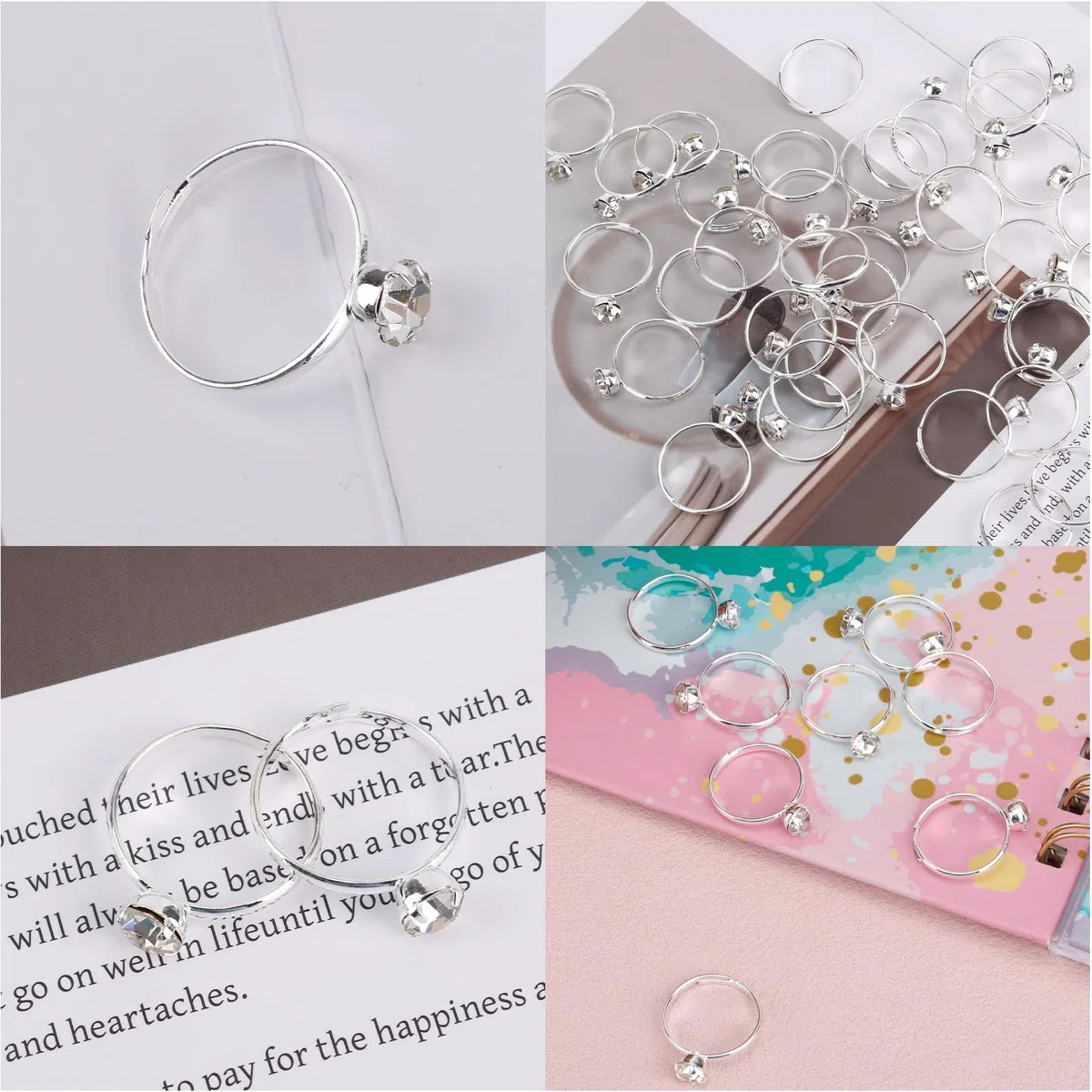 Mikovivi 80pz Anelli Diamante Bridal Shower, Anelli Fidanzamento Finti Regolabili Bomboniere per Decorazioni Tavolo Matrimonio Topper Cupcake Giochi Addio al Nubilato e Accenti Regalo (Argento)