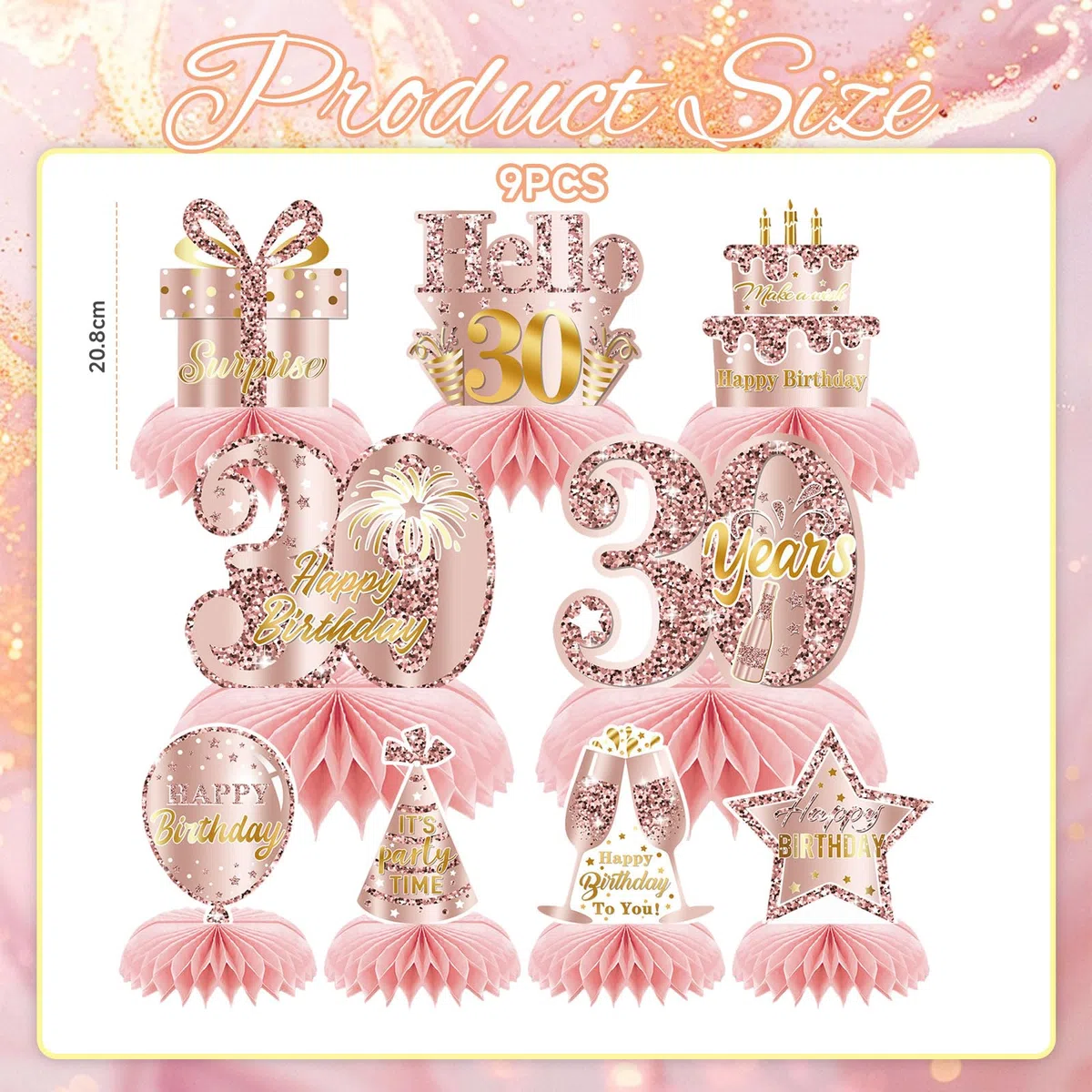 9 Pezzi Rosa Rosegold 30 Compleanno Alveare Centro Tavola Decorazione per Ragazze Felice 30 Compleanno Tavolo Deko Feste Accessori Centrotavola per Diciotto Anni