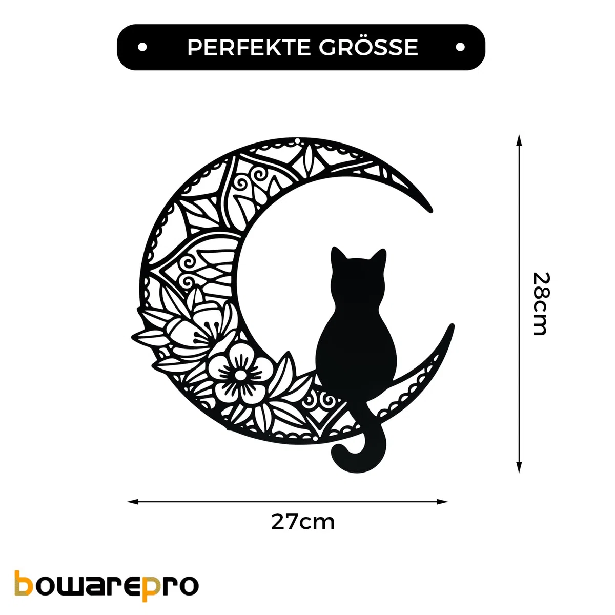 Bowarepro 1 Pezzo in Metallo Gatto e Luna, Decorazione da Parete, Decorazione per Casa, Interni ed Esterni