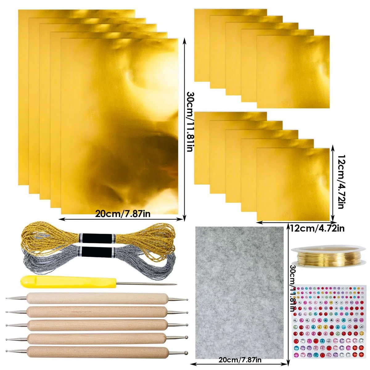 Sirseon Fogli di alluminio per artigianato - Rotoli di metallo lucido spesso per artigianato - Accessorio dorato lucido con effetto scintillante per pittura artistica da bambini e adulti