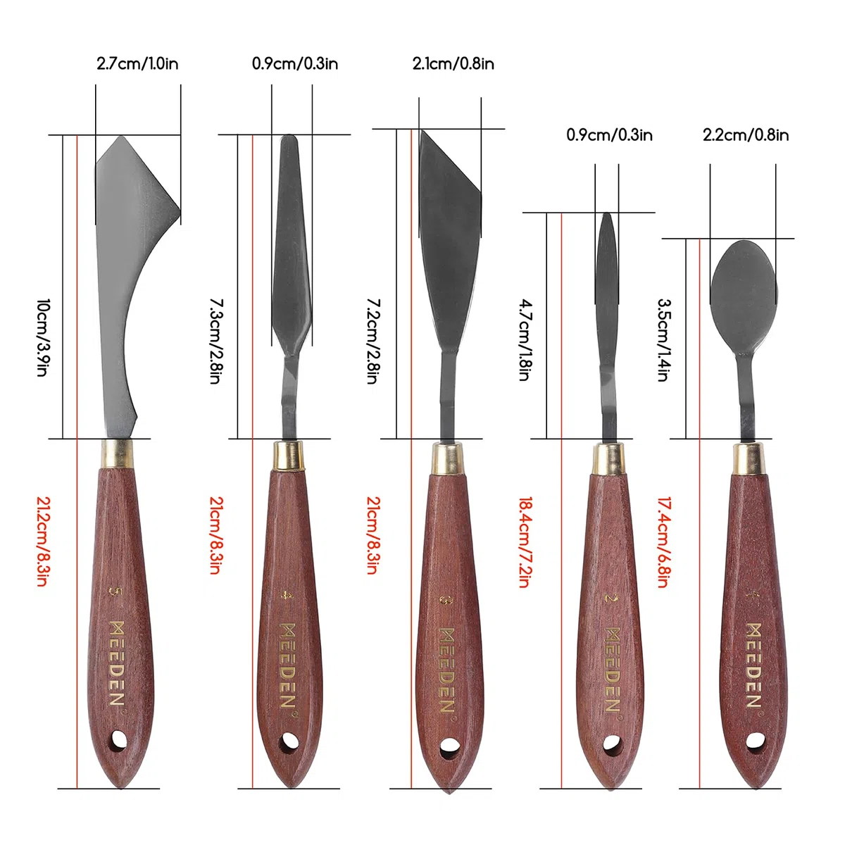 MEEDEN 5 Coltelli per Pittura Set, Versatili Coltelli da Tavolozza in Acciaio Inossidabile con Raschietto per Miscelazione per Pittura ad Qlio, Acrilico e Altro