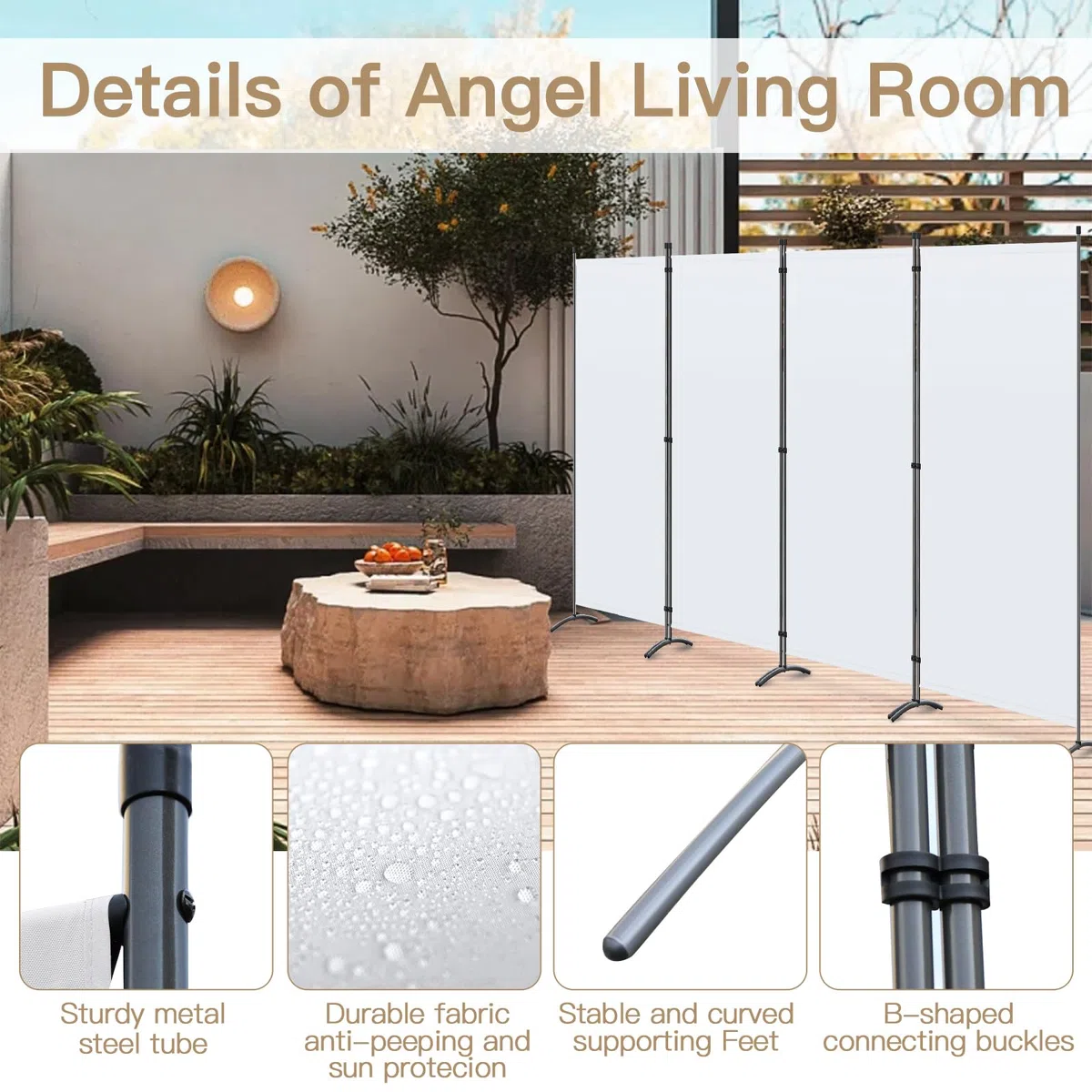 Angel Living Grande Paraventi a 4 Pannelli, Elegante Decorazione, Divisorio Pieghevole, Divisorio, 333X170 cm (Bianca)