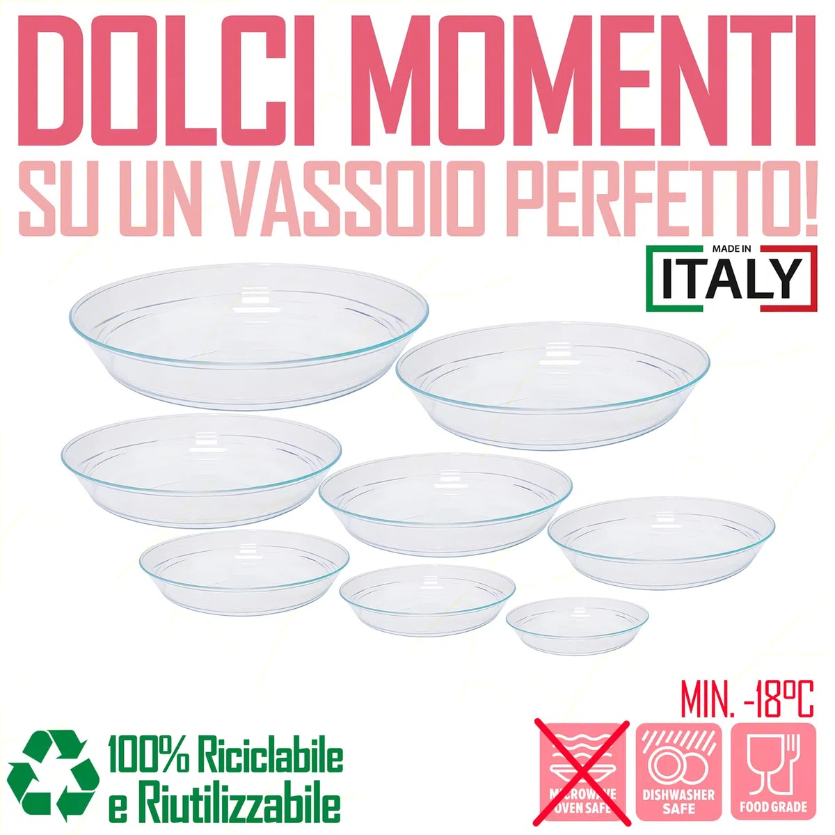 Sicignano 5 Vassoi Bavarese in Plastica Trasparente - Per Dolci, Dessert, Profiterole, Struffoli, Pastiera, Baba, Torta - Riutilizzabili e Facili da Pulire, Infrangibile, Antigraffio (32 cm)