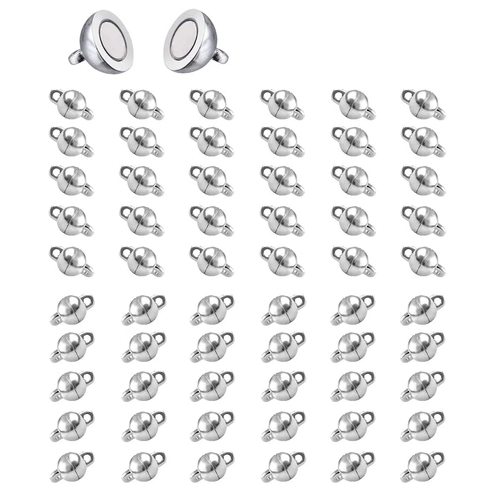 60 Pezzi Chiusure Magnetiche Rotonde Argento Chiusure Calamita a Catena, Bracciale e Collana, Chiusura Magnetica per Gioielli Fai Da Te 8mm