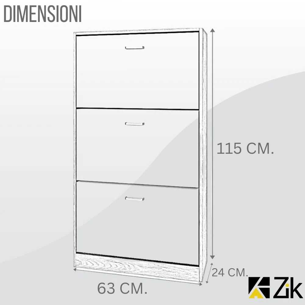 ZIK - Scarpiera Salvaspazio Slim in Legno (63x24x115h) Scarpiera da Ingresso Verticale, Moderna, Scaffale Scarpe di Design Vari Colori per Vari Stili di Arredamento (Rovere - Maniglie Nere)