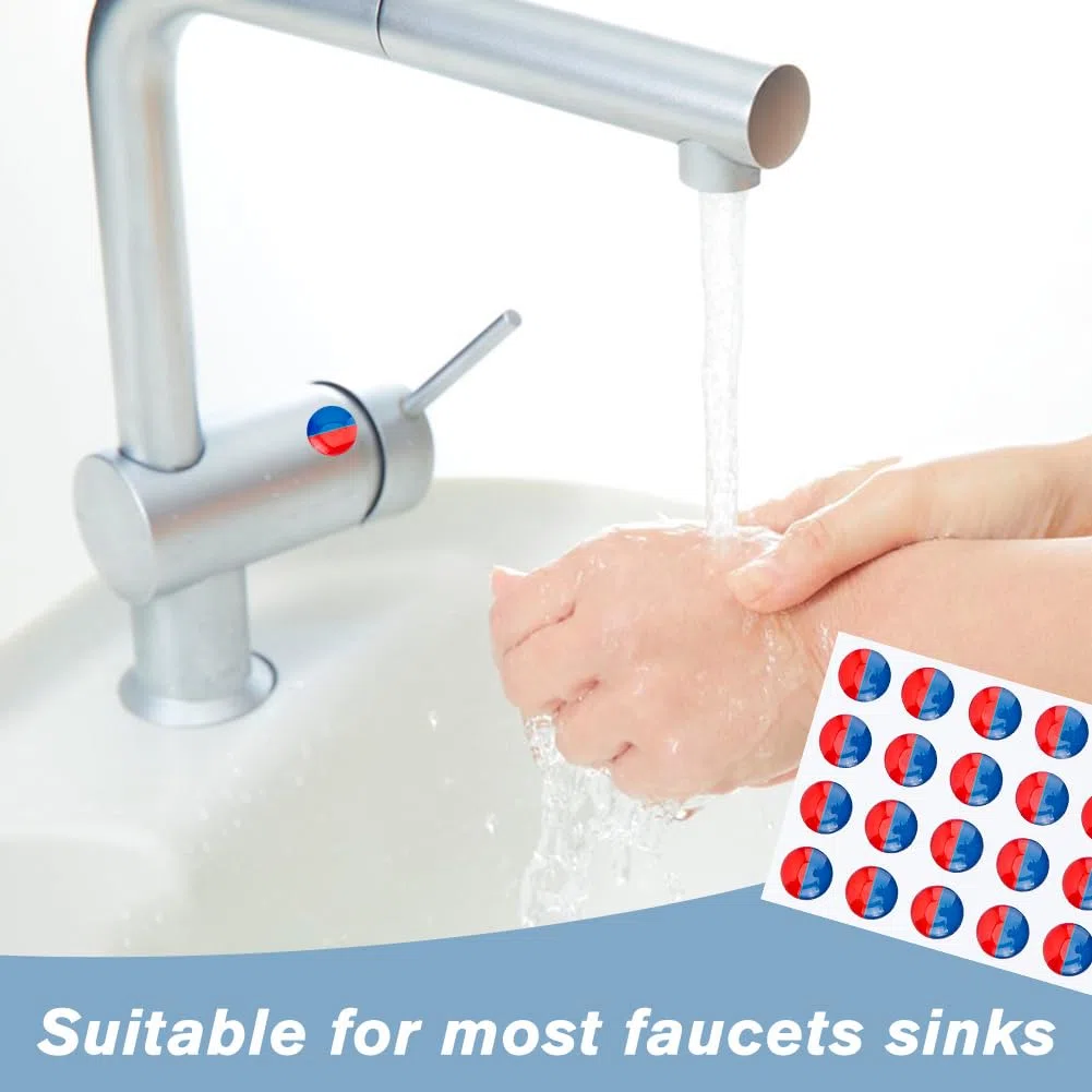 SUPERFINDINGS 24 pz Adesivi per Acqua Calda e Fredda Etichetta Autoadesiva per Acqua Calda e Fredda Adesivi per Trasferimento Rubinetto In Resina Epossidica per Bagno Cucina 10mm di Diametro