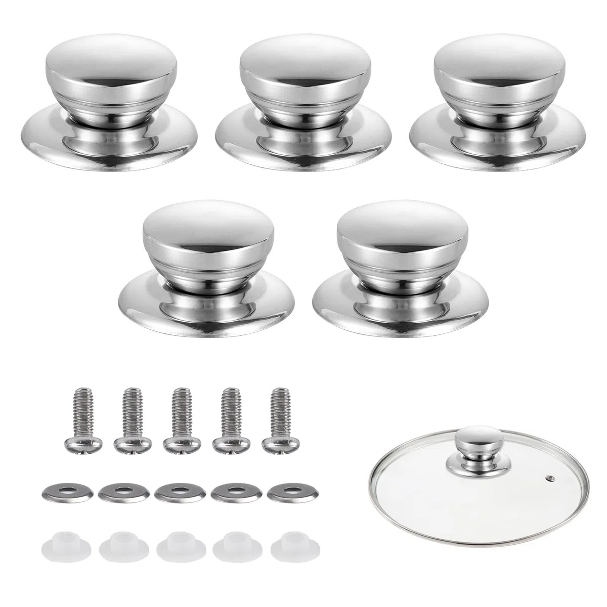 5 Pezzi Pomello Coperchio Pentola in Acciaio Inox, Universale Manico Coperchio Pentola, Pomelli per Coperchi Pentole, Manopole di Ricambio Coperchio Pentole