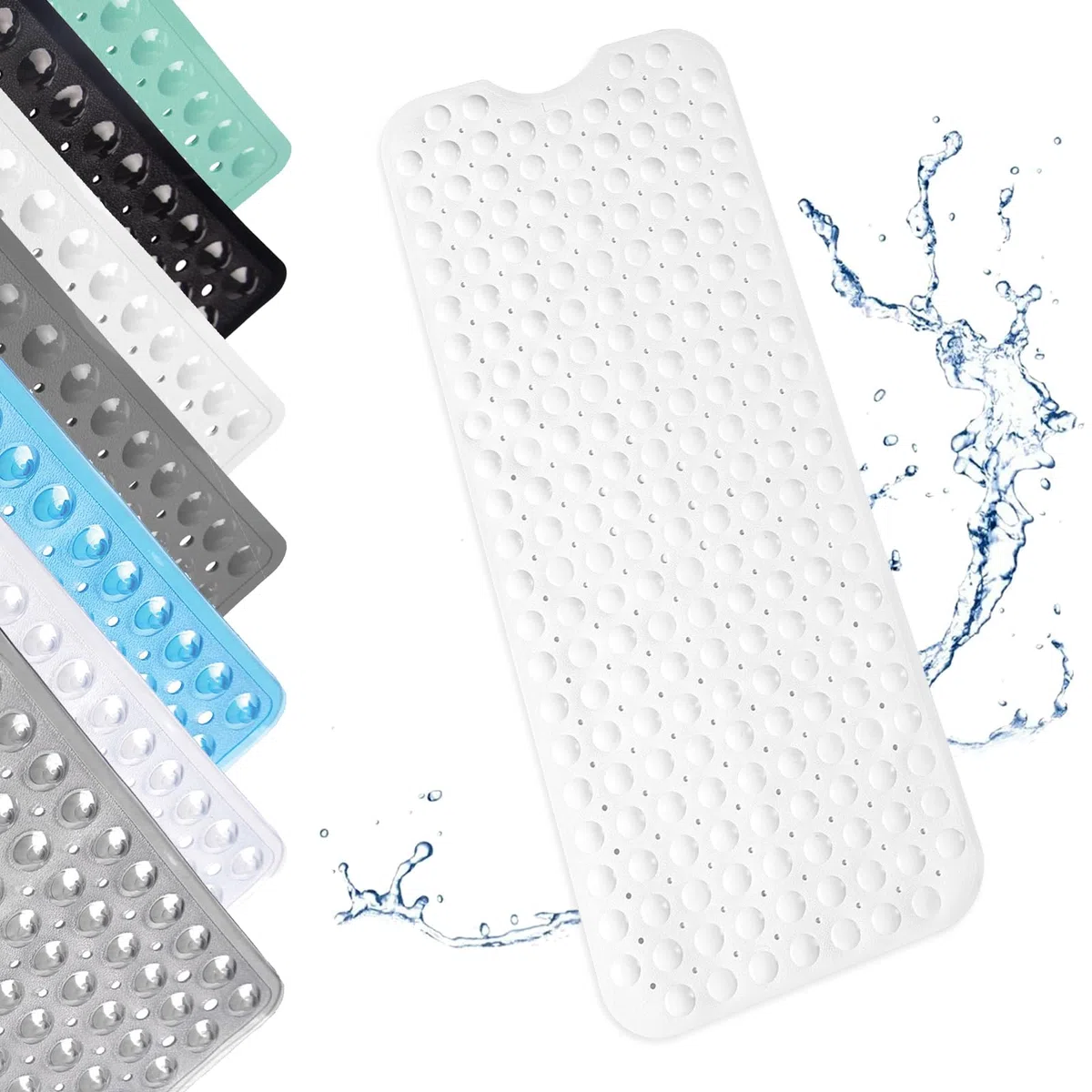 Tapis de Douche Antidérapant, 100x40cm Tappeto Doccia Extra Lungo Lavabile in Lavatrice, Tappetino da Bagno Antiscivolo con Ventose, Tappetino Massaggiante Antiscivolo per Doccia e Sauna, Bianco