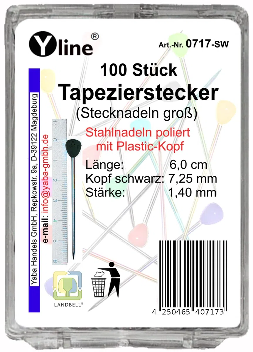Spilli da tappezziere, set di 100 pezzi con testa in plastica nera ca. 60 mm, spilli per gioielli, misura grande, 0717-SW