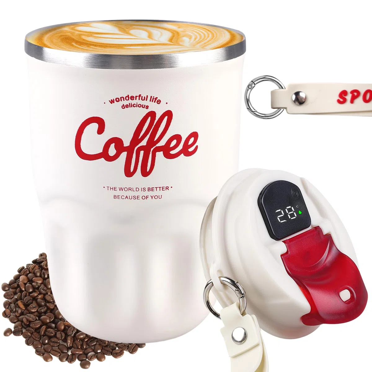 Tazza termica da 360 ml, in acciaio inox, a prova di perdite, con coperchio, in acciaio inox 316, indicatore intelligente della temperatura, per auto, casa, viaggi