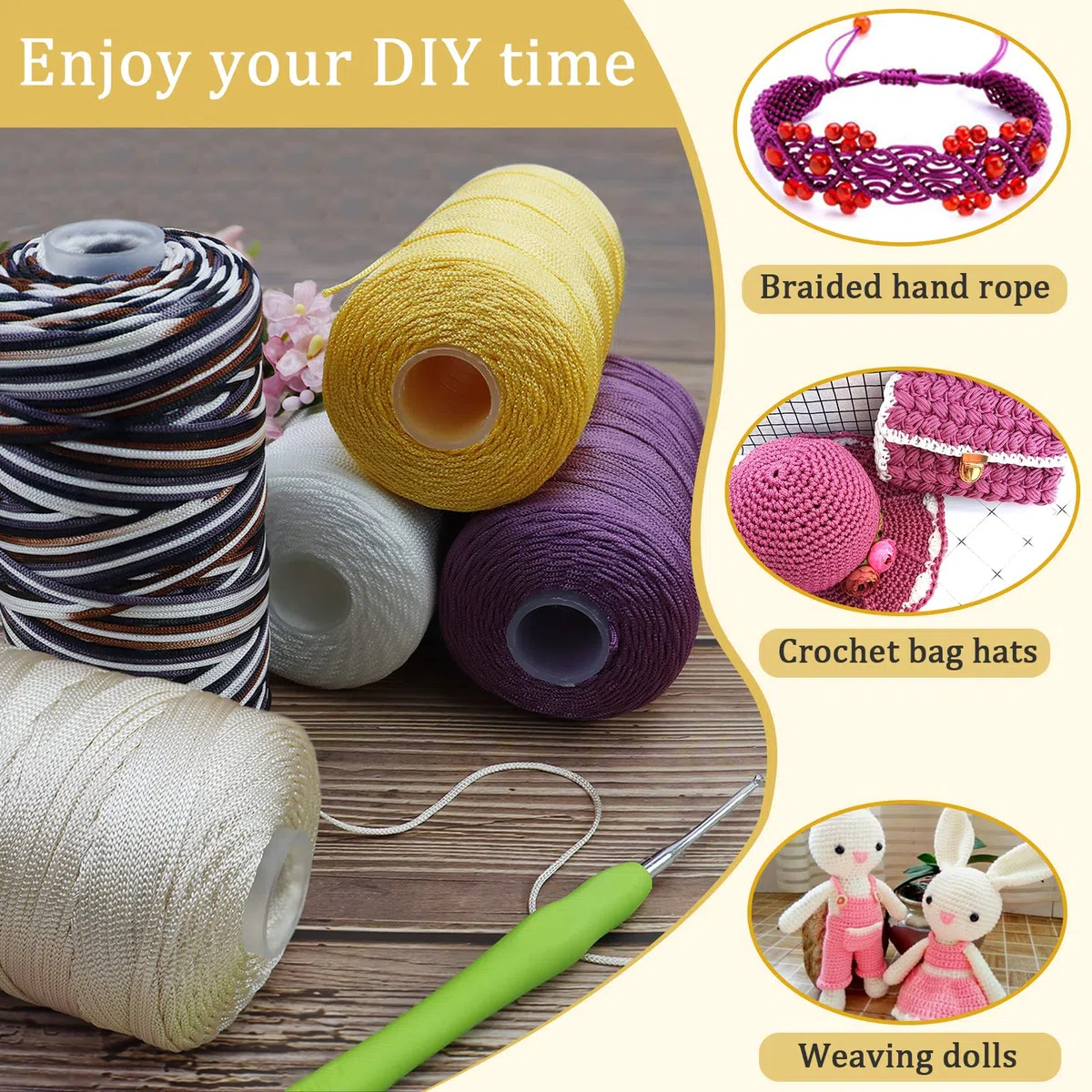 Uiopa Filo Macrame 1,5mm x 400m, Corda Macrame in Nylon Cordino per Borse Uncinetto, Filo Caffè Leggero per Ferri e Uncinetto, Fai da Te, Decorazioni, Artigianato