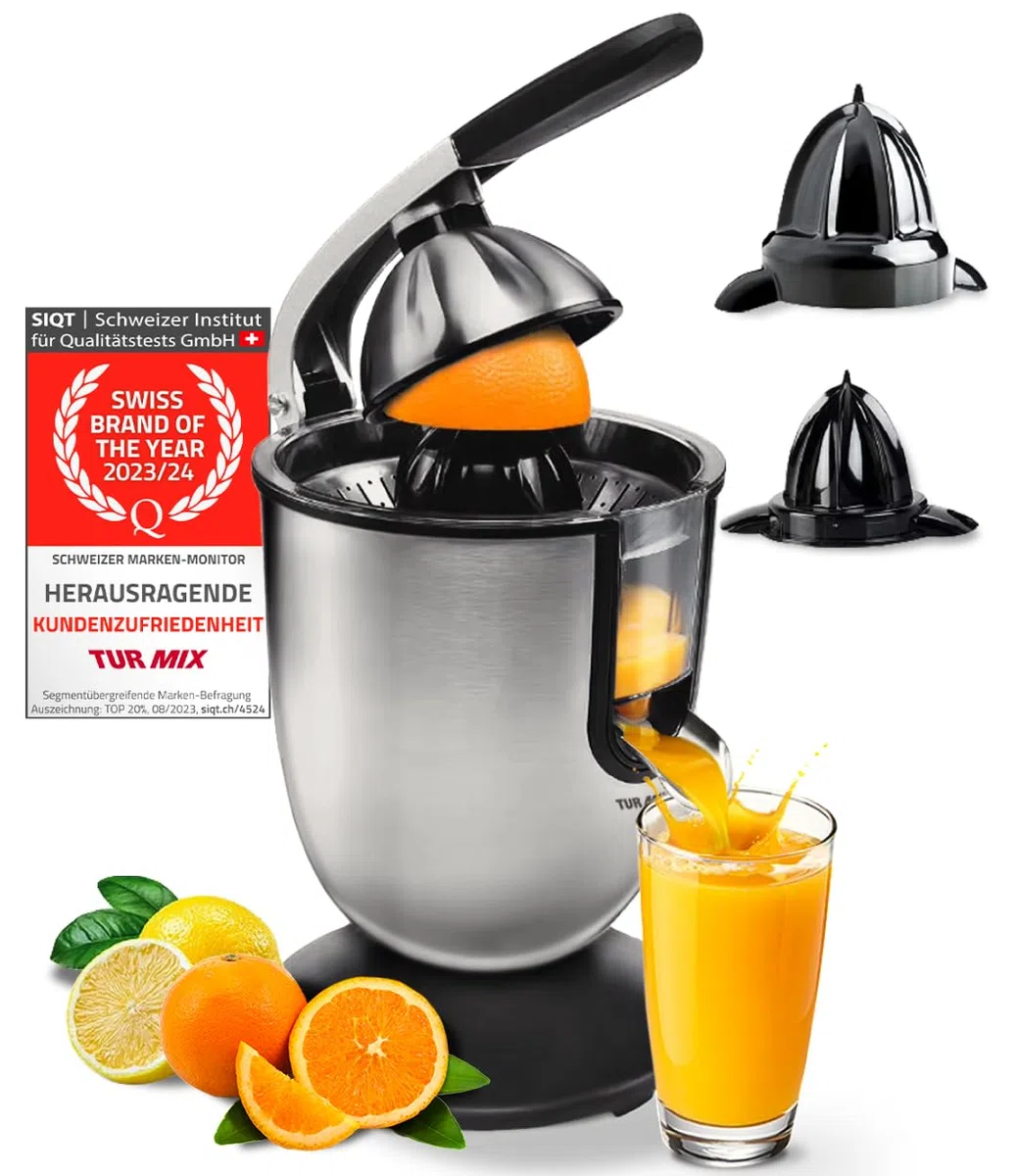 Turmix Multi-Juicer machine CX 650 – Spremiagrumi elettrico professionale in acciaio inox, 2 coni per agrumi grandi e piccoli, beccuccio antigoccia, motore silenzioso 160 W, lavabile in lavastoviglie