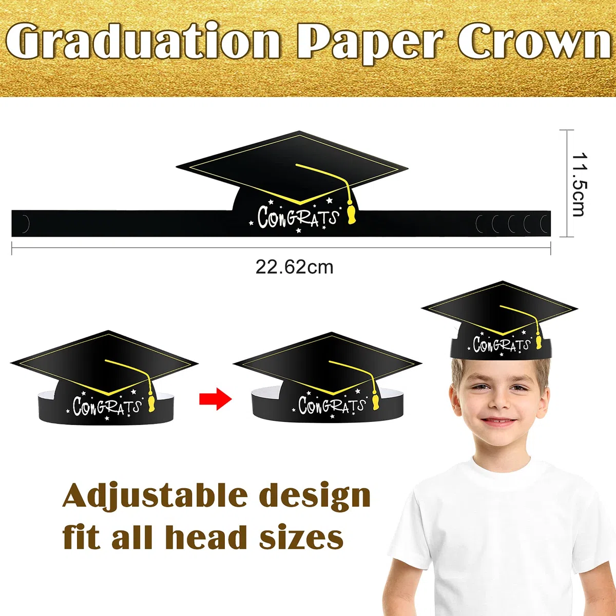 MIAHART 30 Pezzi Cappelli di carta per la cerimonia di laurea Tappo con corona regolabile per decorazione