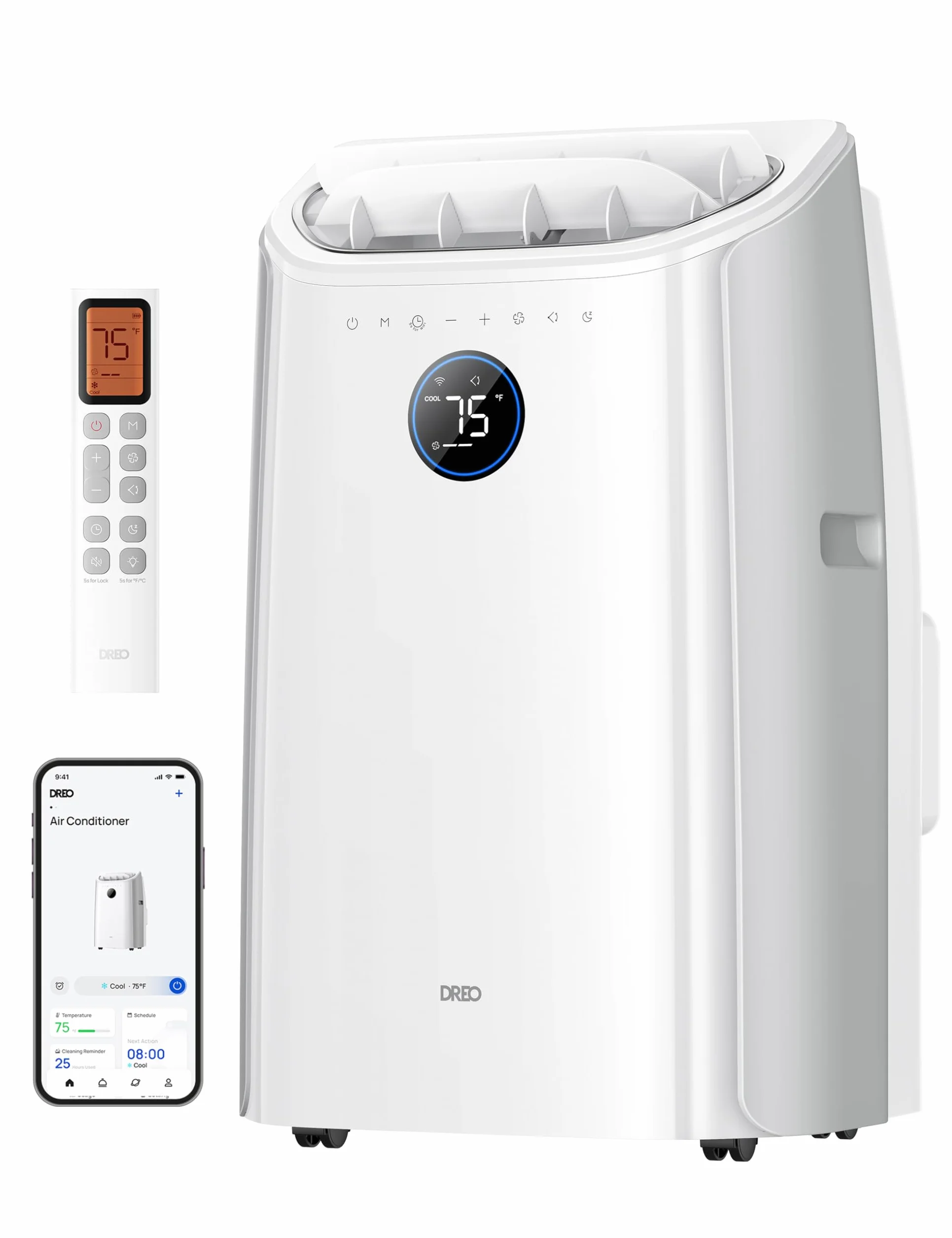 DREO climatizzatore portatile 12000 BTU 3-in-1 raffreddamento/ventilazione/deumidificazione, silenzioso per camera e ufficio, controllo app e vocale, senza drenaggio, kit finestra, 3,2 L/h, AC516S
