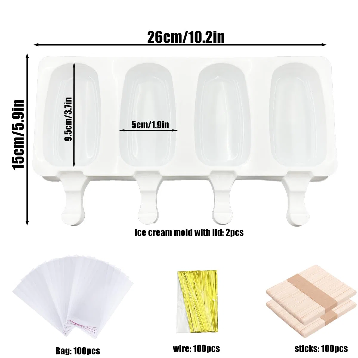 2Pcs Stampo in Silicone per Gelato,stampi per gelato con coperchio,4 Cavità Ghiaccioli Gelato Stampo Senza BPA, Stampi Gelato Stecco al Cioccolato congelato Fai da Te per Bambini Adulti
