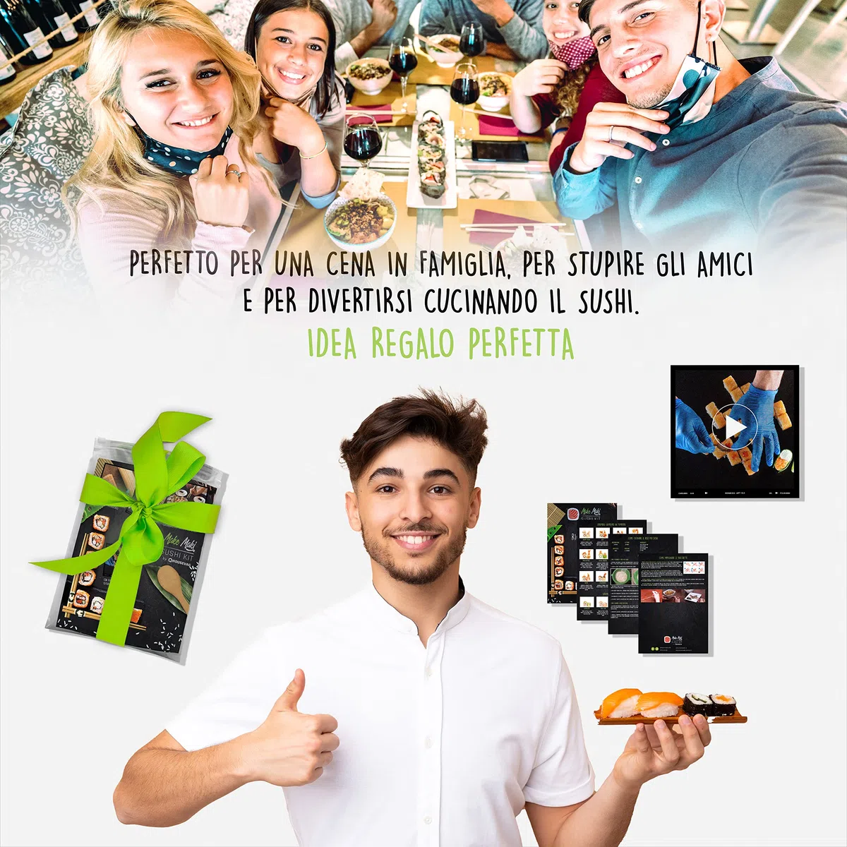 Make Maki Kit Sushi 10 Pezzi in Bamboo sushi kit Sushi Maker per Cibo Giapponese con Bacchette Giapponesi Set Sushi Certificato Omaggio Ricettario E Video Tutorial