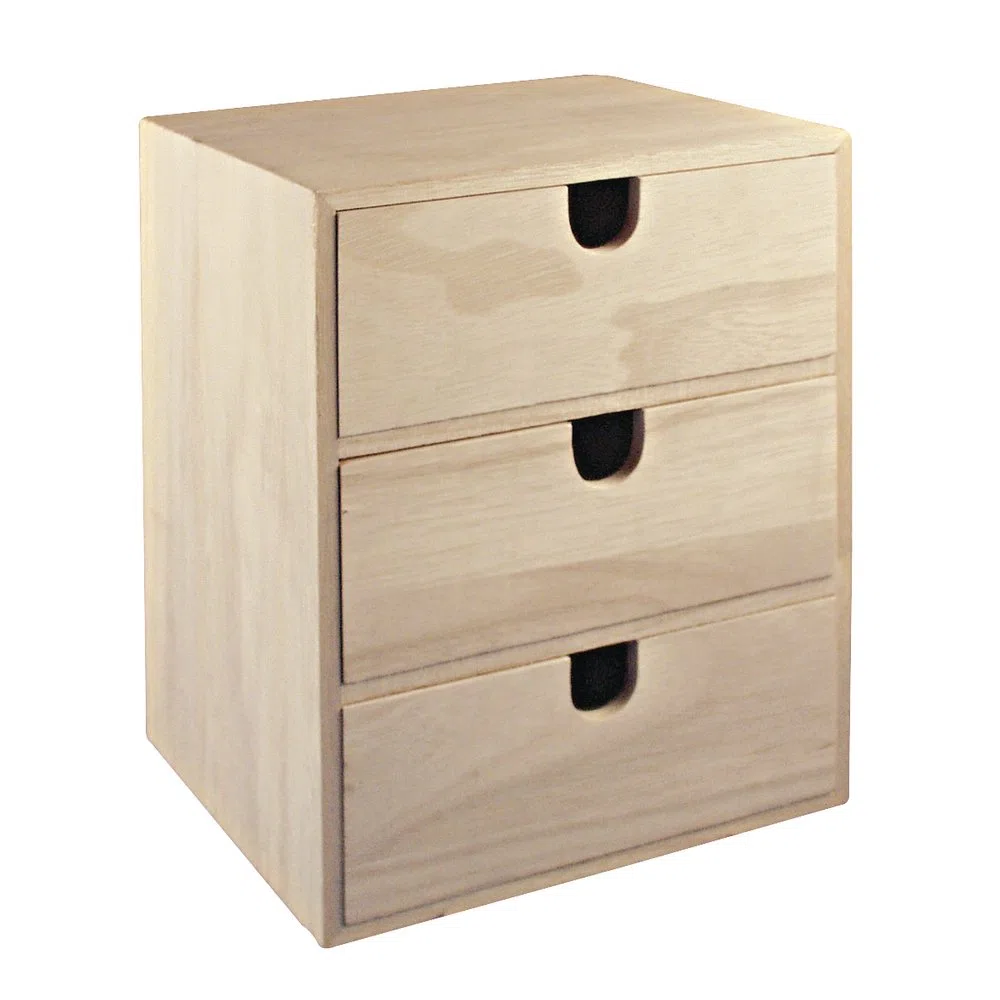 Rayher 62382000 Piccola cassettiera in legno, 3 cassetti, per scrivania, 21,5 x 14,5 x 16 cm
