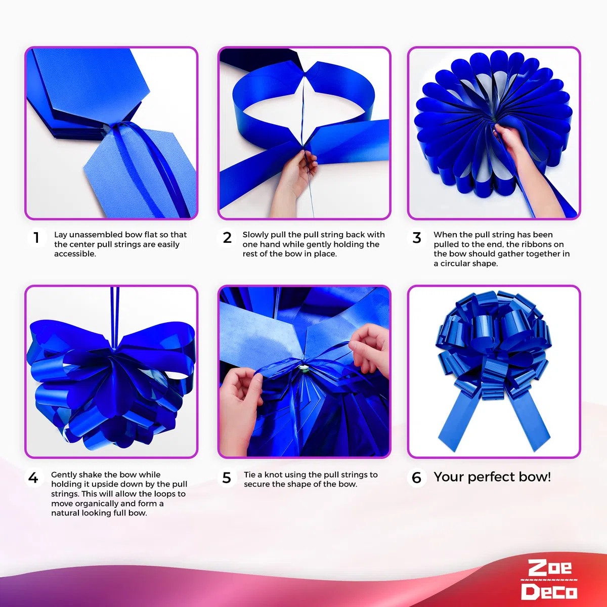 Zoe Deco - Fiocco per Auto Grande - Blu, 41 cm / 16 Pollici - Fiocco Gigante per Auto per Compleanno, Natale, ricevimento di Nozze, Festa a Sorpresa - Confezione Regalo Grande