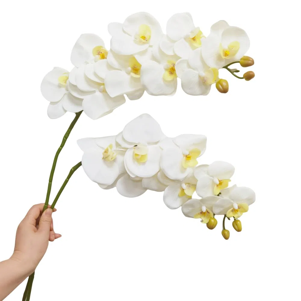 Orchidea artificiale da 96,5 cm, realistica al tatto, in lattice, rami di Phalaenopsis, fiori artificiali, per matrimoni, feste, casa, giardino, decorazione (bianco, 96,5 cm)