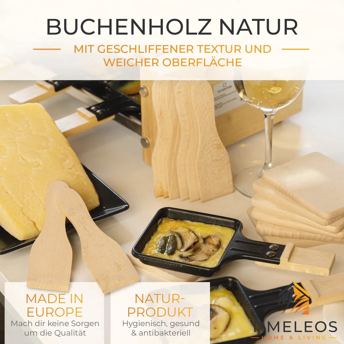 raschietto per raclette raschietto per raclette raschietto e sottobicchiere in legno per padelle per raclette come accessori (8 sottobicchieri e 8 spatole) spatola in legno raclette 8