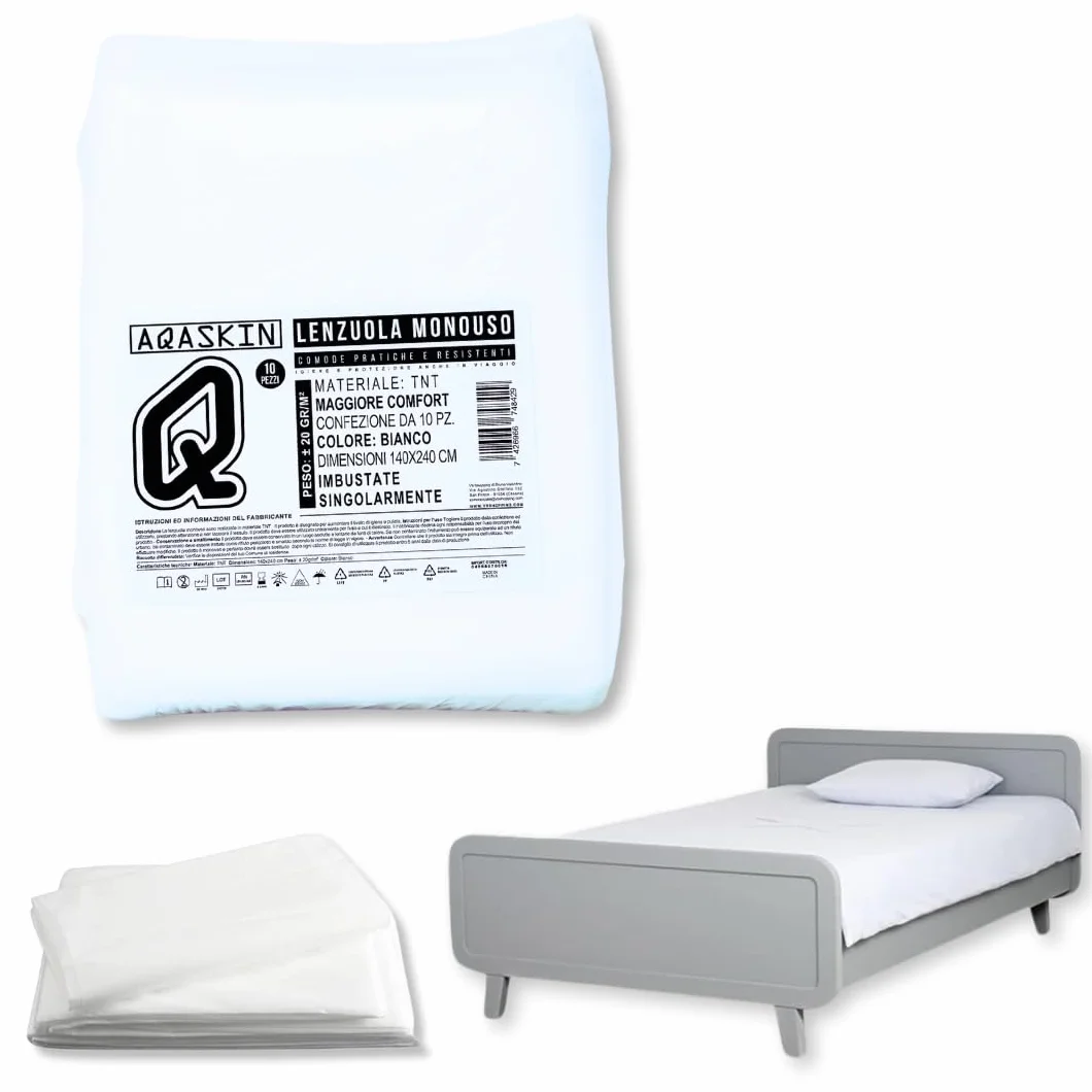 Lenzuola [10 pz] Monouso in TNT 140 x 240 cm, SCONTI QUANTITÀ, Lenzuolo imbustato Singolarmente, Lenzuola Usa e Getta Igieniche, Colore Bianco (10, 140 x 240 cm.)