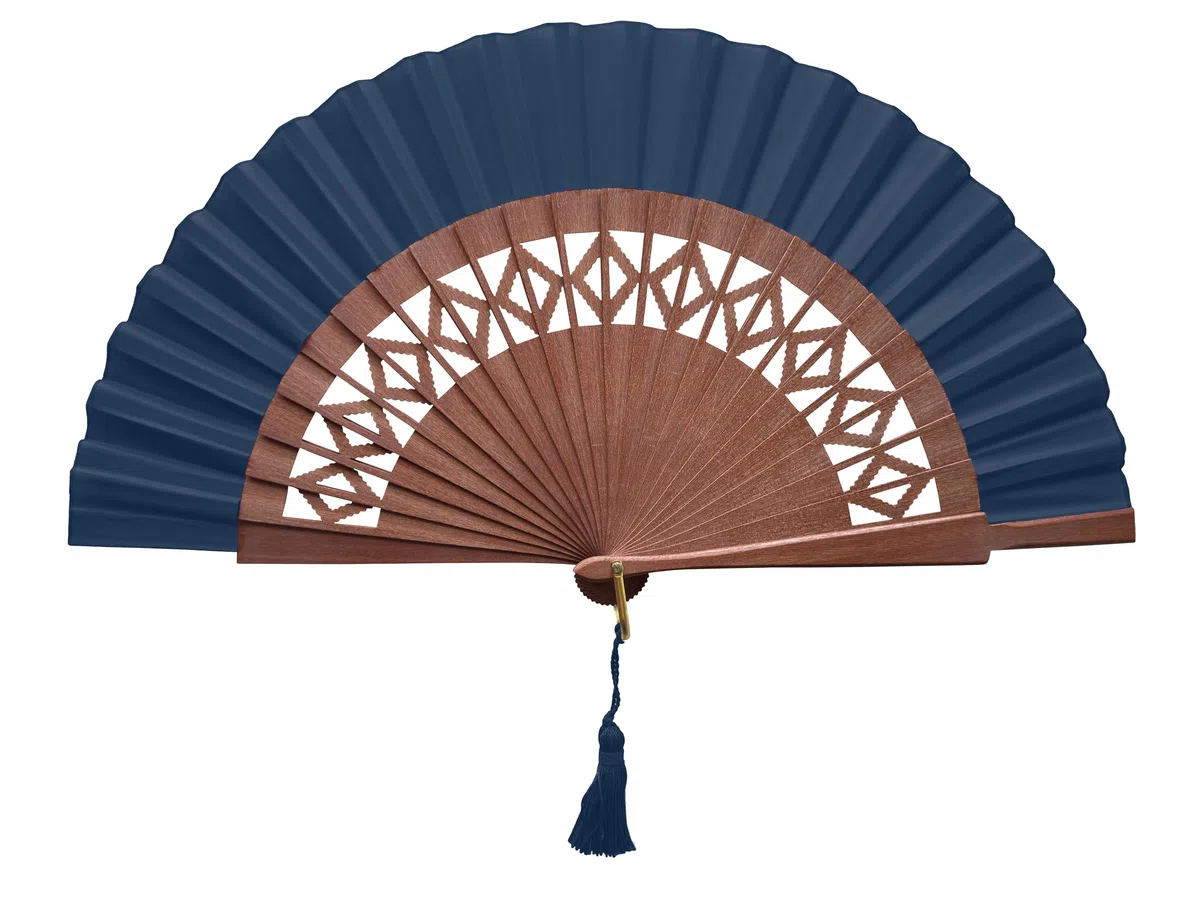 Ventaglio Spagnolo Artigianale - Blu - 100% Cotone e Legno di Sipo - Ventaglio Particolari ed Elegante - Ventaglio Grande per Donna e Sposa