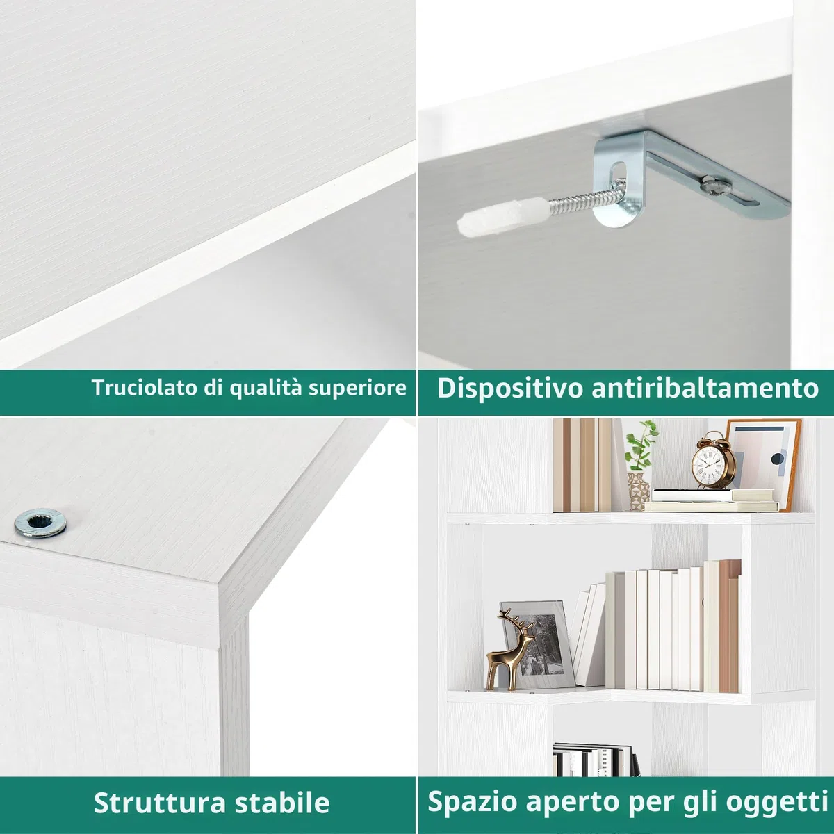 YITAHOME Libreria, scaffale angolare a 6 ripiani, scaffale a forma di L, libreria da pavimento, scaffale da esposizione per soggiorno, camera da letto, casa, ufficio, studio, 50 x 39 x 150 cm, bianco
