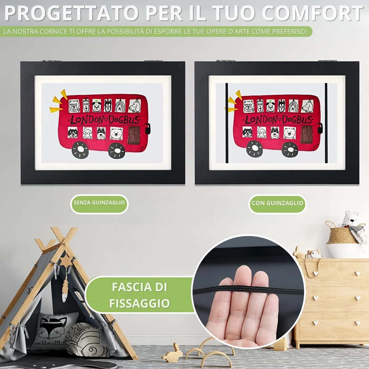 Cornice per Disegni Infantili - Cornice per Conservare Disegni - Apertura Frontale Magnetica e Chiusura Magnetica - Contiene fino a 150 Disegni - Design Bianco - Cornice A4 (21 x 29,7 cm)