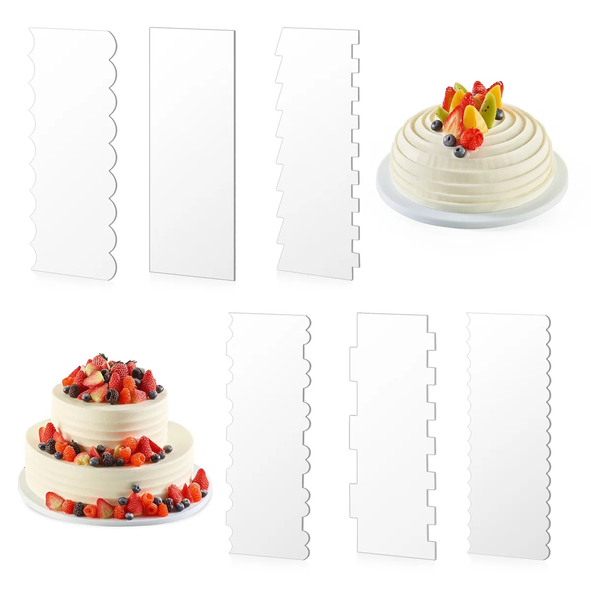 Raschietto per Torta in Acrilico Trasparente Pettini per Decorazione di Torte a Doppia Faccia Strumento da Lisciare Bordi di Torta in 11 Modelli per Diverse Forme di Bordi per Torte 6 Pezzi