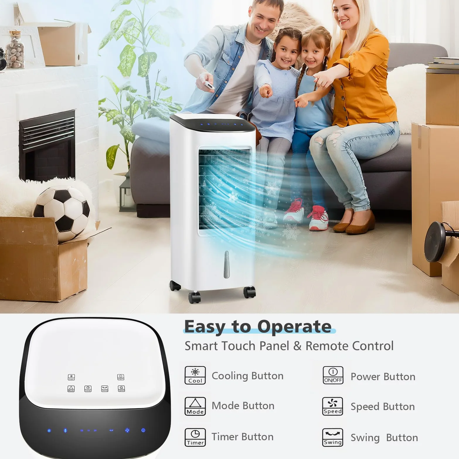 SOARS Raffreddatore d’Aria 65W, 3 in 1 Air Cooler, Umidificatore, Ventilatore, Ventilatore Condizionatore Portatile con Telecomando, 3 Velocità, Timer 7,5H, Serbatoio dell'Acqua da 7L