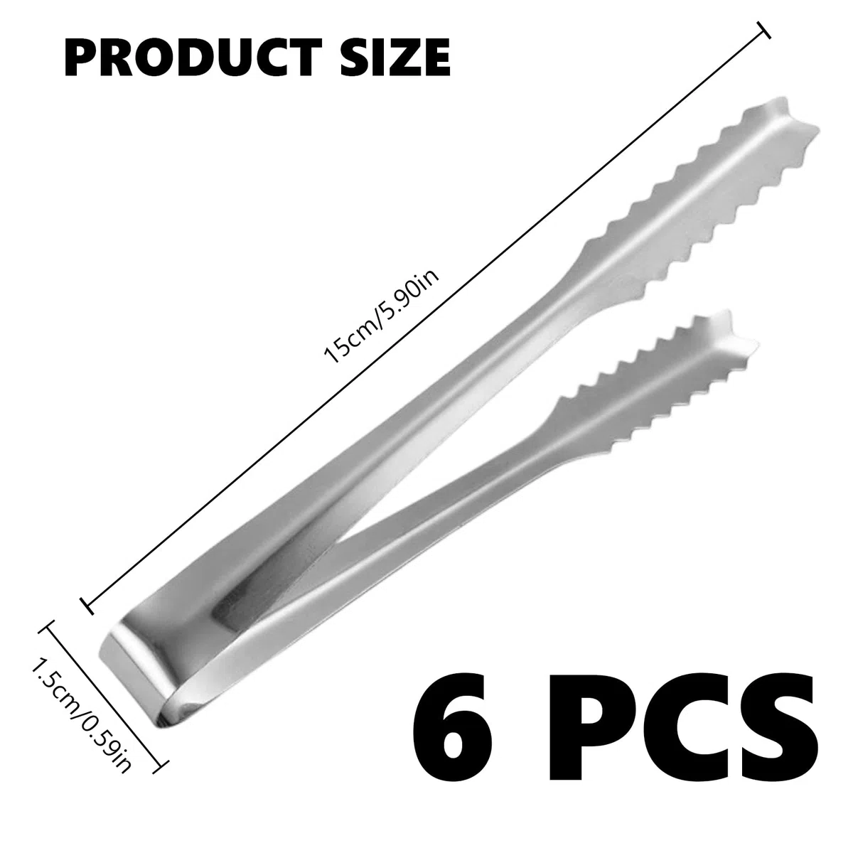 6 Confezione da Mini Pinze da Portata in Acciaio Inox, Pinze per Zucchero, 15cm Pinza da Ghiaccio, Pinza da Portata, per Matrimoni, Feste, Bar, Grill