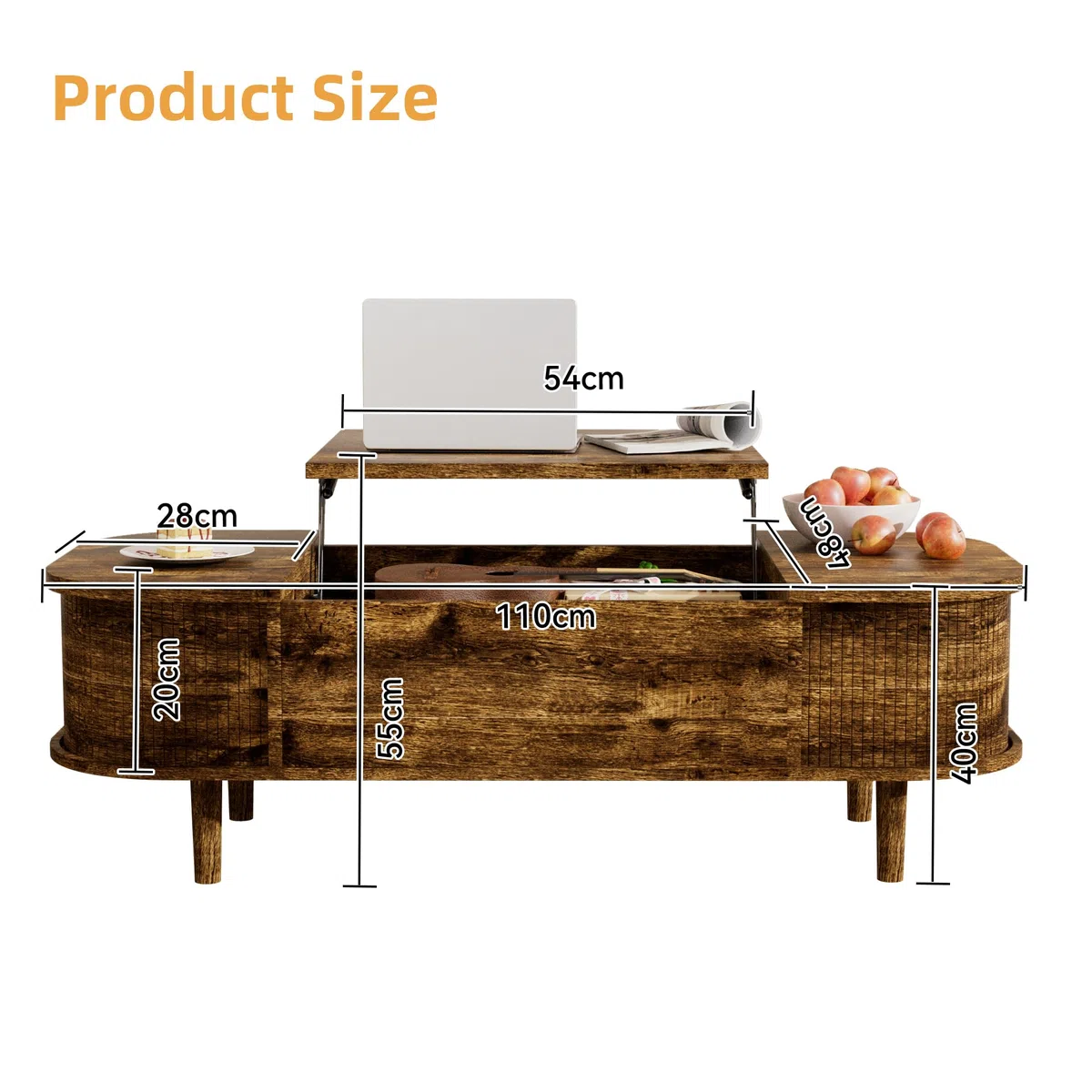 Tavolino da Salotto con Piano Sollevabile – Tavolino da Caffè Moderno in Legno con Anta Scorrevole e Contenitore Nascosto, ideale per Soggiorno, Piccoli Spazi e Home Office