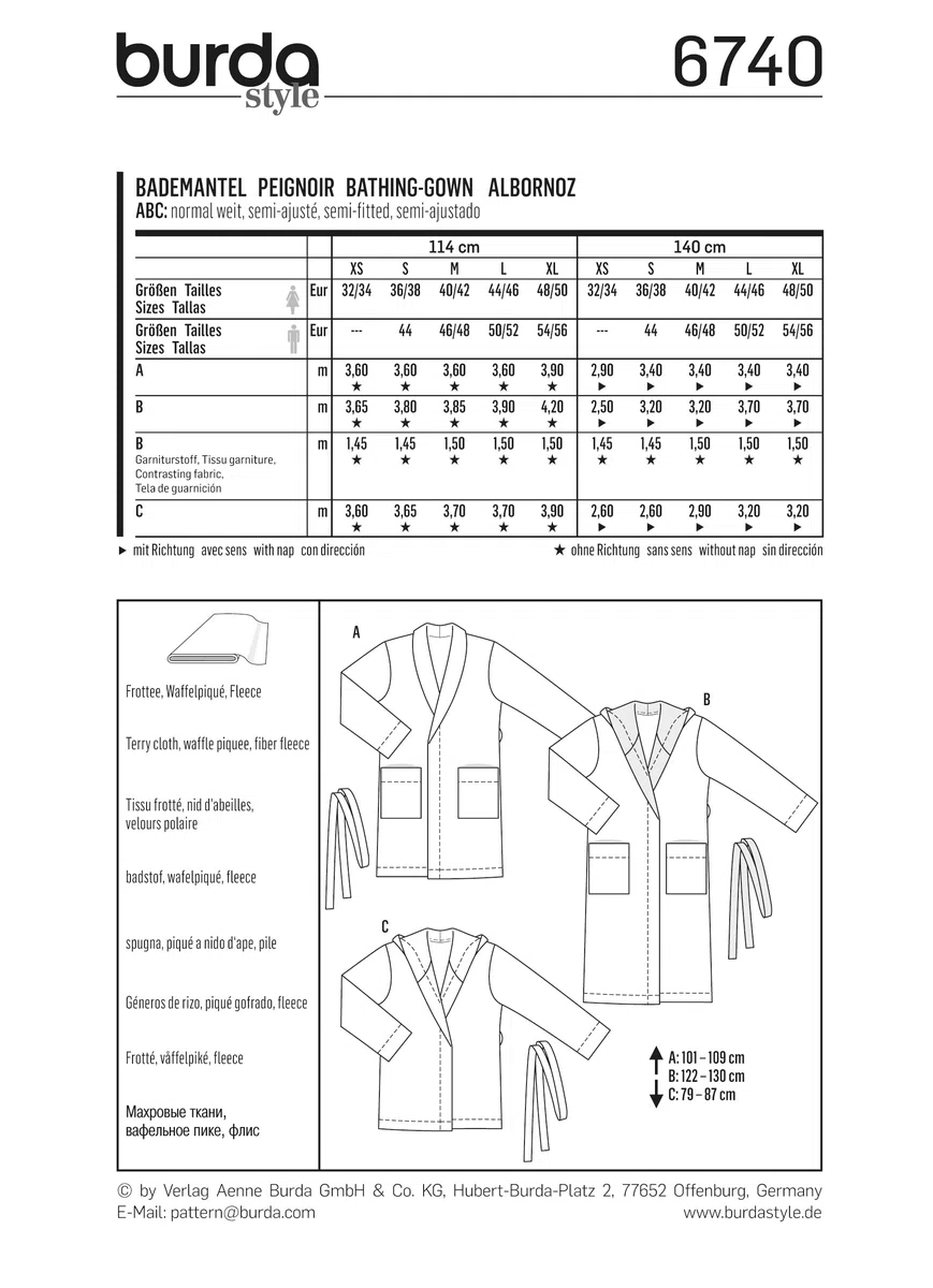 Burda 6740 Bianco Robe Modello