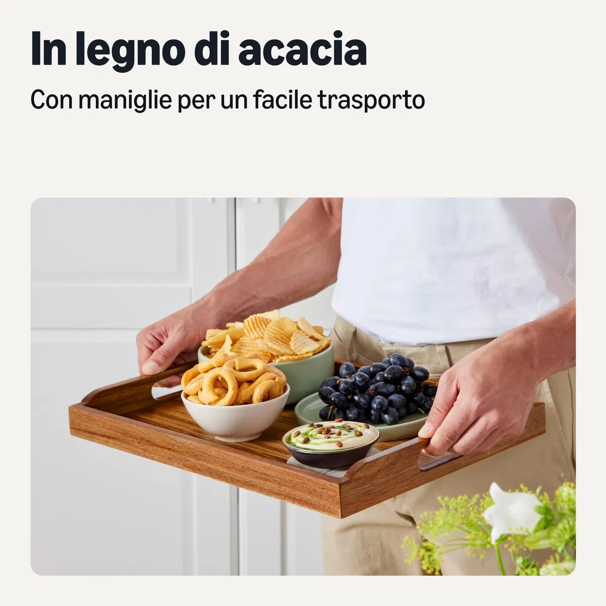 Amazon Basics Vassoio da Portata, in Legno di Acacia, 43cm x 30,5cm