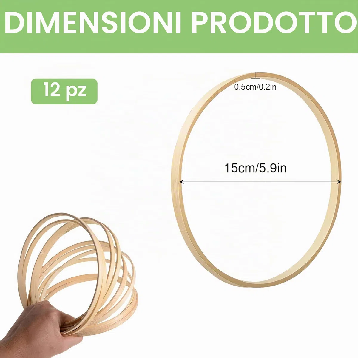 SRTSTR 12 Pezzi Cerchi per Acchiappasogni 15 cm Anelli in Legno di Bambù Cerchi Legno per Macramè Ghirlande Floreali Decorazioni Fai da Te e Artigianato