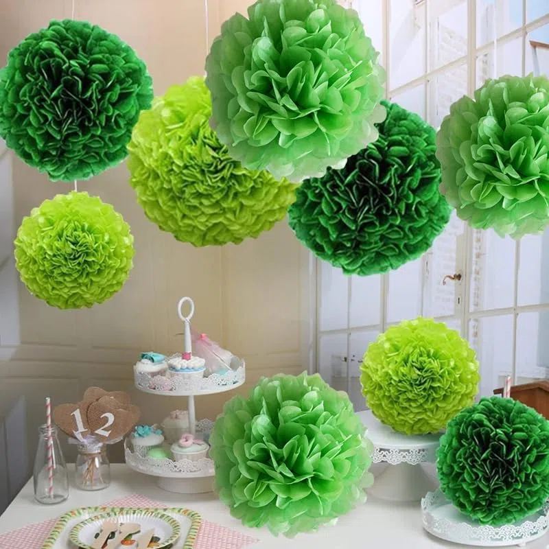 12 Pezzi Pompon di Fiori Verdi Pompon di Carta Velina 3 Misure Pompon Decorativi per Feste Pompons Decorativi Fiori di Carta Decorativi Adatto per Matrimoni Decorazioni per Feste di Compleanno