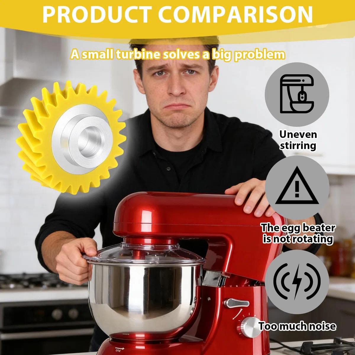 Ingranaggio a vite senza fine di ricambio compatibile con Kitchen Aid Bowl-Lift/Tilt-Head Accessories, W10112253 Ingranaggio a vite senza fine di ricambio giallo, con 5KSM150 5KSM45 5KSM90 5KSM125
