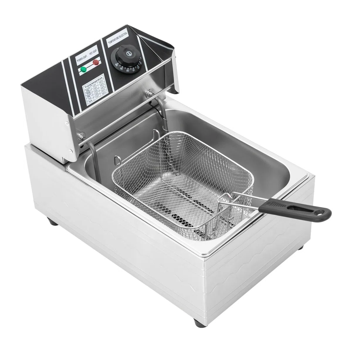 Friggitrice elettrica da 6 l, 2500 W, in acciaio inox, friggitrice elettrica, temperatura regolabile, con scolapiatti dell'olio e coperchio in acciaio inox, con termostato automatico