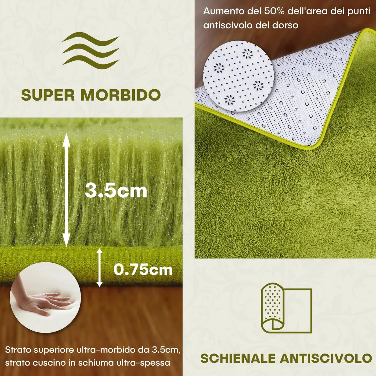 XSIVOD Tappeto Salotto 160x230 Tappeto Camera da Letto Moderno e Morbido per Soggiorno a Pelo Alte Lavabile Fluffy Uni Effetto Pelliccia Senza Tempo Elegante Antiscivolo Facile da Pulire, Verde