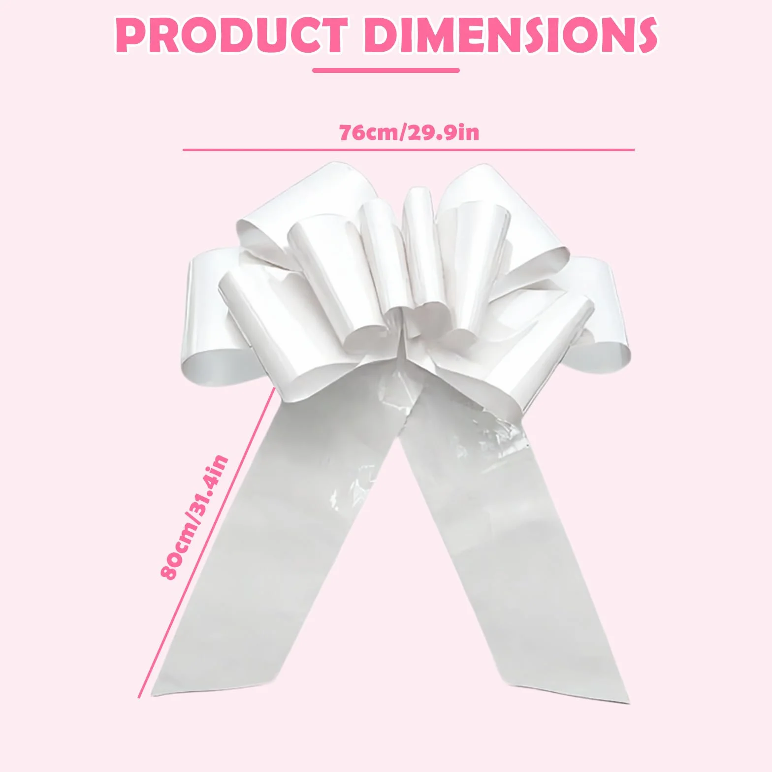Grande Fiocco Bianco con Ventose e Nastro Biadesivo, Fiocco Regalo da 76 cm, Coccarda per Auto Matrimonio, Fiocco Decorativo per Bicicletta e Grandi Regali, per 18 Compleanno e Decorazioni Matrimonio