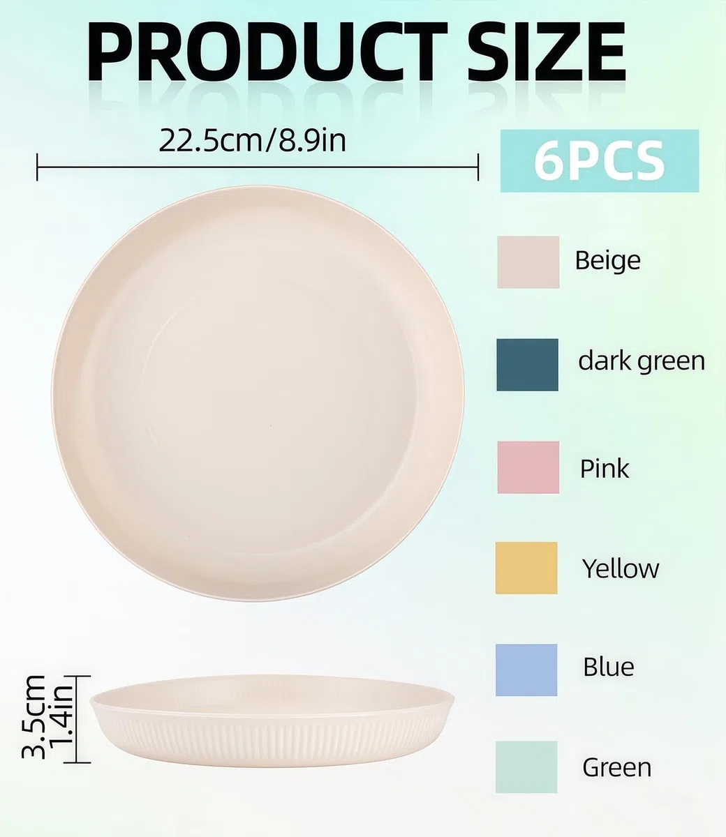 6 Pezzi Piatti in Plastica da 22.5cm/9 inch, Infrangibili Piatti da Campeggio, Piatti Plastica Rigida Lavabili e Riutilizzabili per Insalata, Pasta, Casa, Microonde e Lavabili in Lavastoviglie
