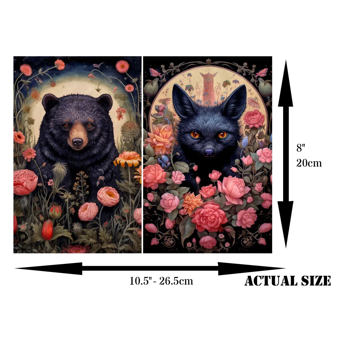 Carta di riso Animali floreali scuri, 20 x 26,6cm (6 pezzi) - 6 disegni per scrapbooking, cartoline, artigianato, decoupage da CRAFT KREATIVELY
